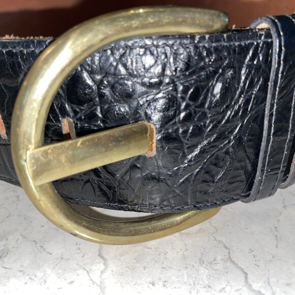 VTG Omega Black Croc Embossed 2.2 Wide 38.5”Leather Belt Size M Made in America - Picture 2 of 12